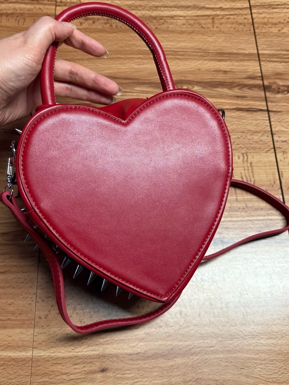 Spikes Studded Heart-Shaped Crossbody Bag purse Black or Red - Picture 9 of 10
